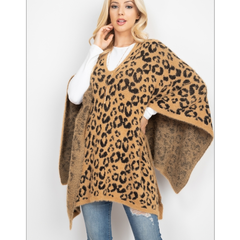 Leopard Print Knit Poncho